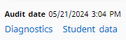 An image showing the specific time and date when the DegreeMAP audit of a student was last processed, with 'Diagnostics' and 'Student Data' options listed below it.
