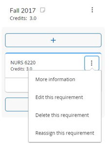 Ellipsis dropdown menu listing options: 'More Information', 'Edit this Requirement', 'Delete this Requirement', and 'Reassign this Requirement'.
